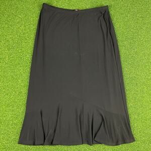 Vintage 90s Y2K One Love Black Midi Ruffle Bottom Stretchy Slinky Skirt Sz L